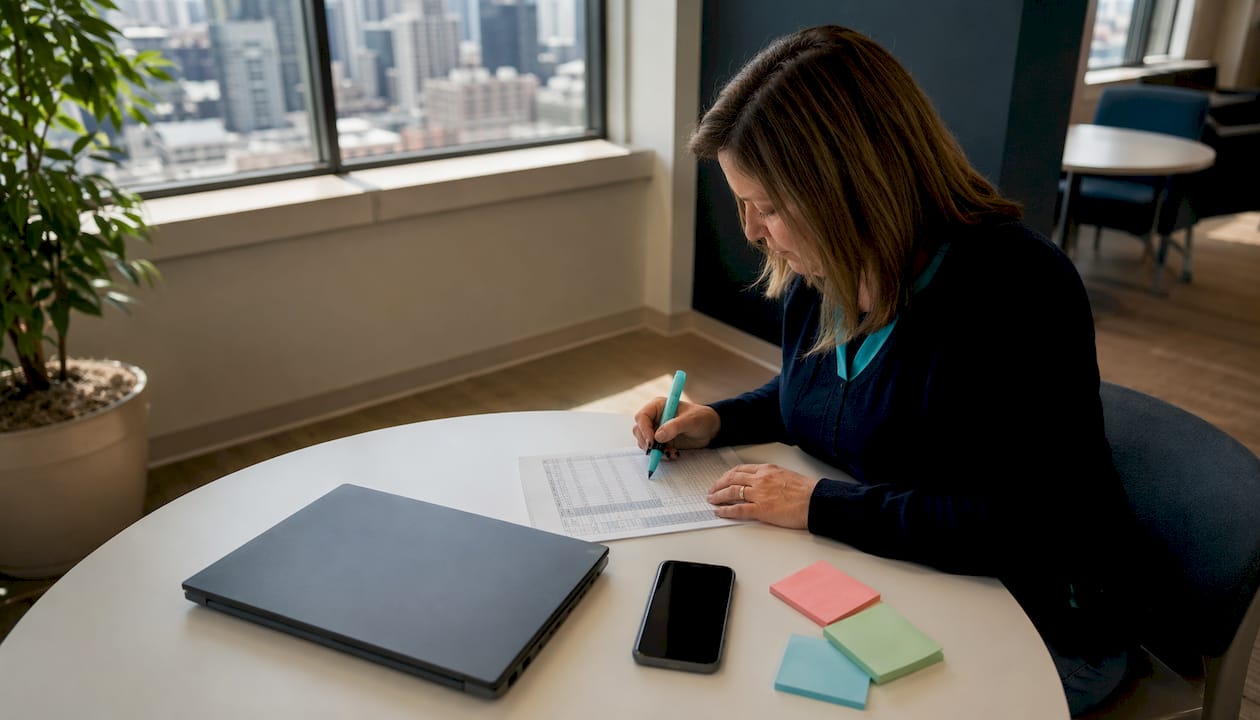 Healthcare administrator reviewing supply reports