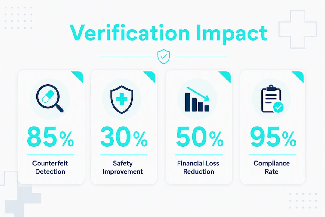 Infographic showing key statistics of product verification impact