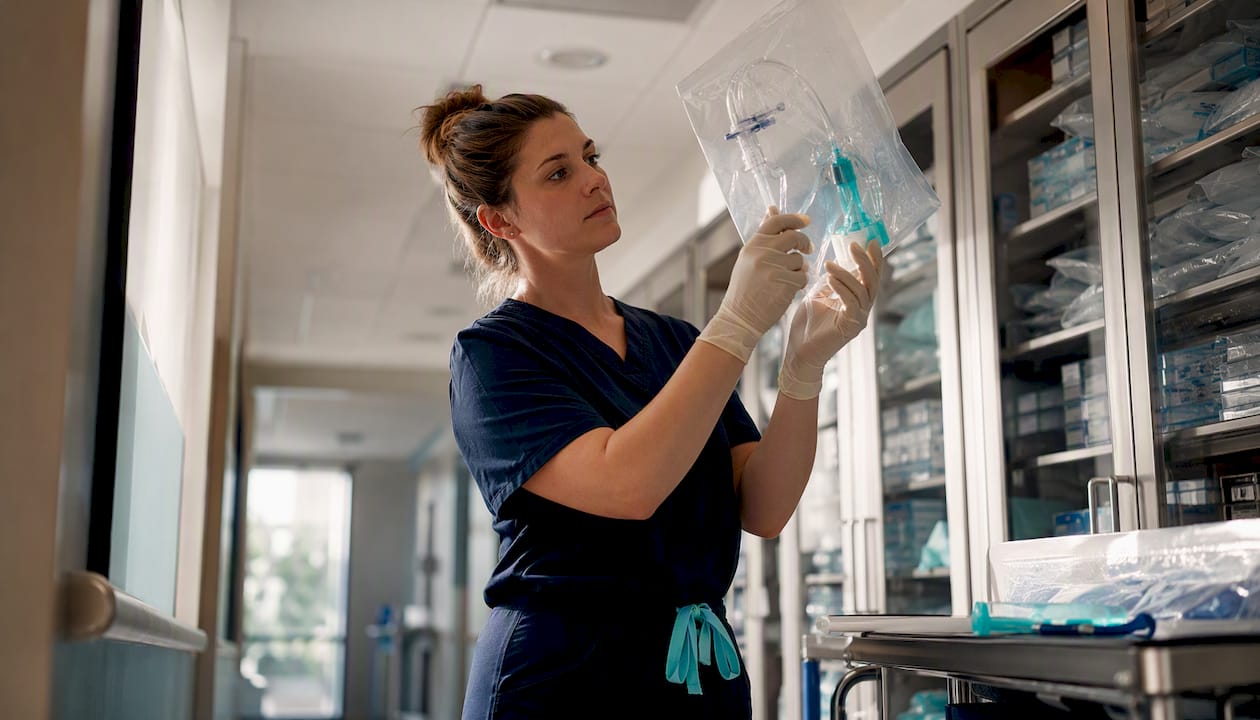 Specialist inspecting packaged ZUMI uterine manipulator