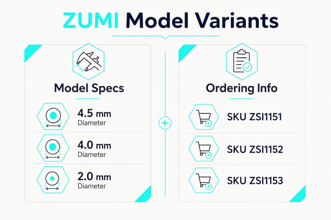 Infographic comparing ZUMI model sizes and SKUs