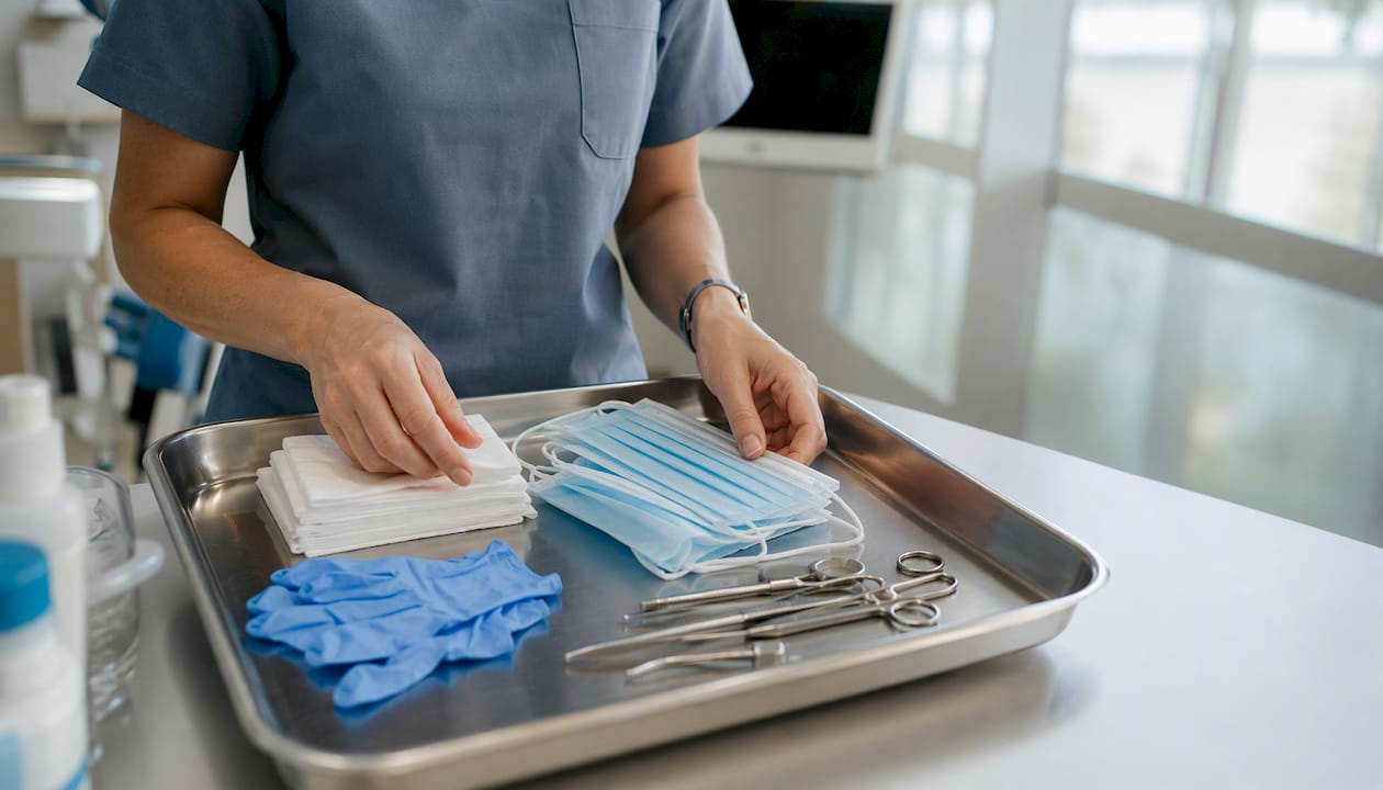 Healthcare worker organizing medical supplies