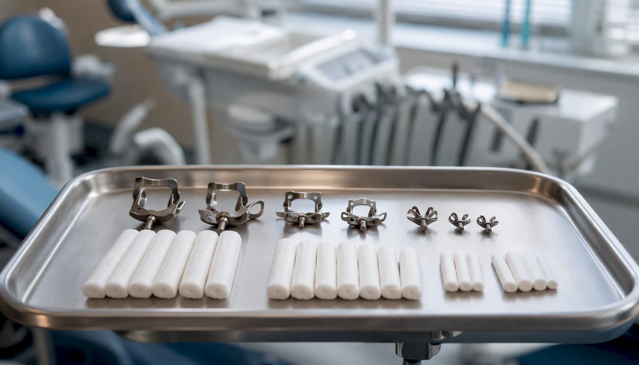 Dental tray with adult and pediatric cotton roll holders