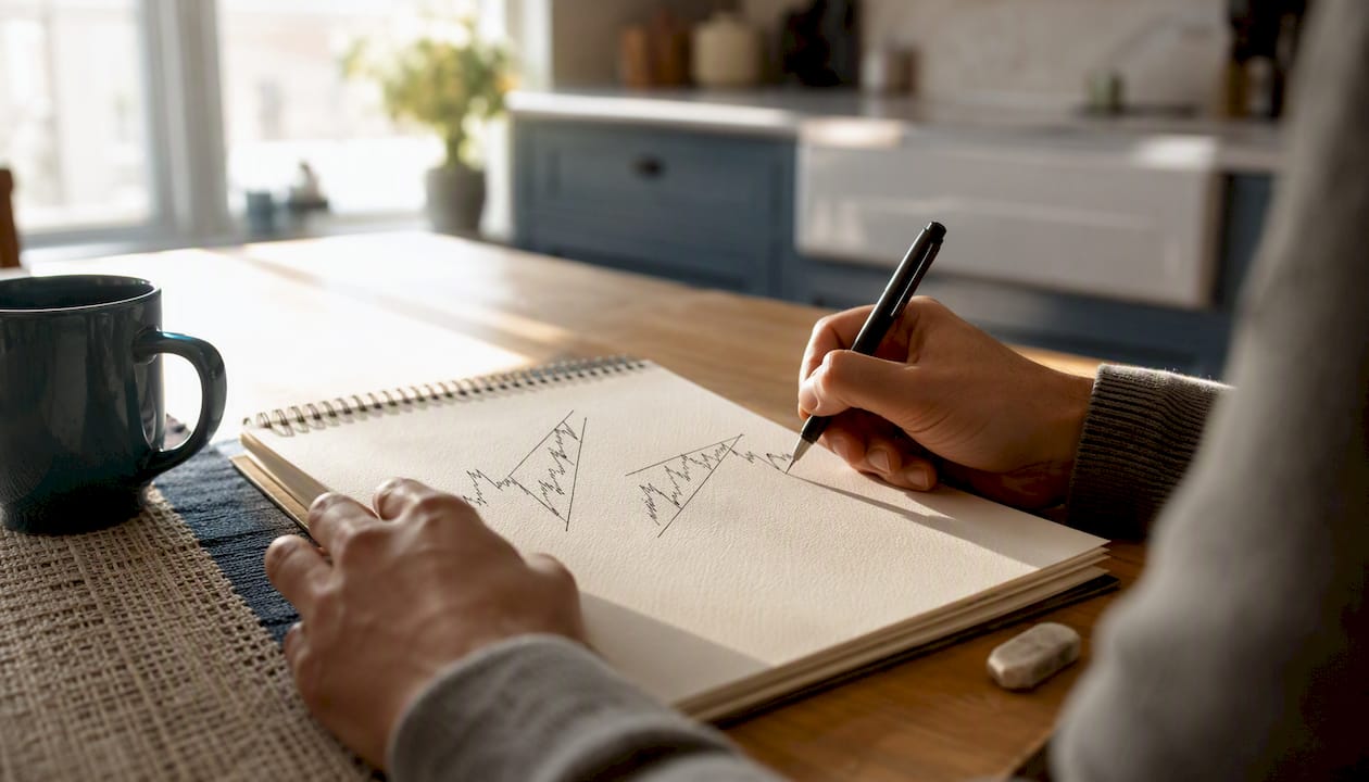Hands drawing wedge chart patterns