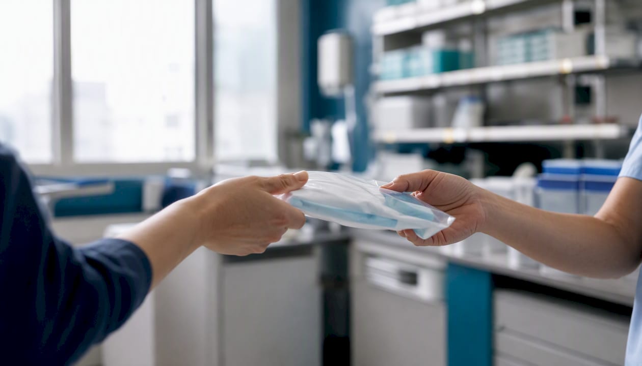 Hand exchanging package of medical supplies