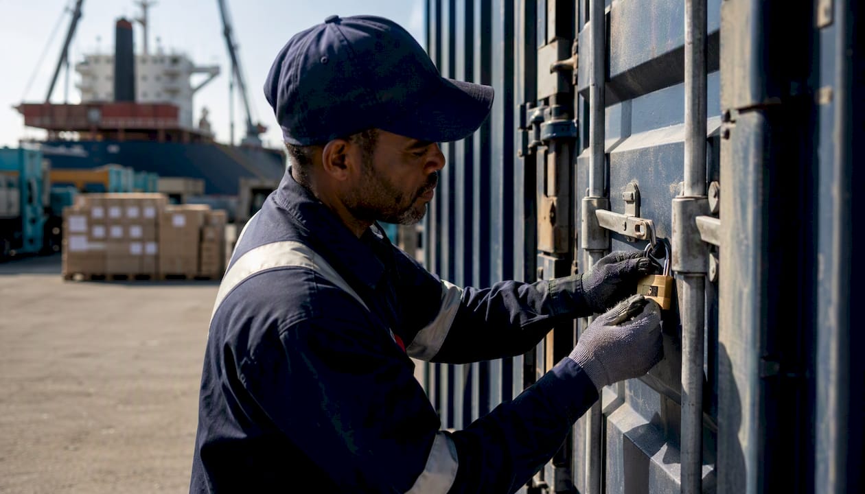 Hands securing medical supply container locks
