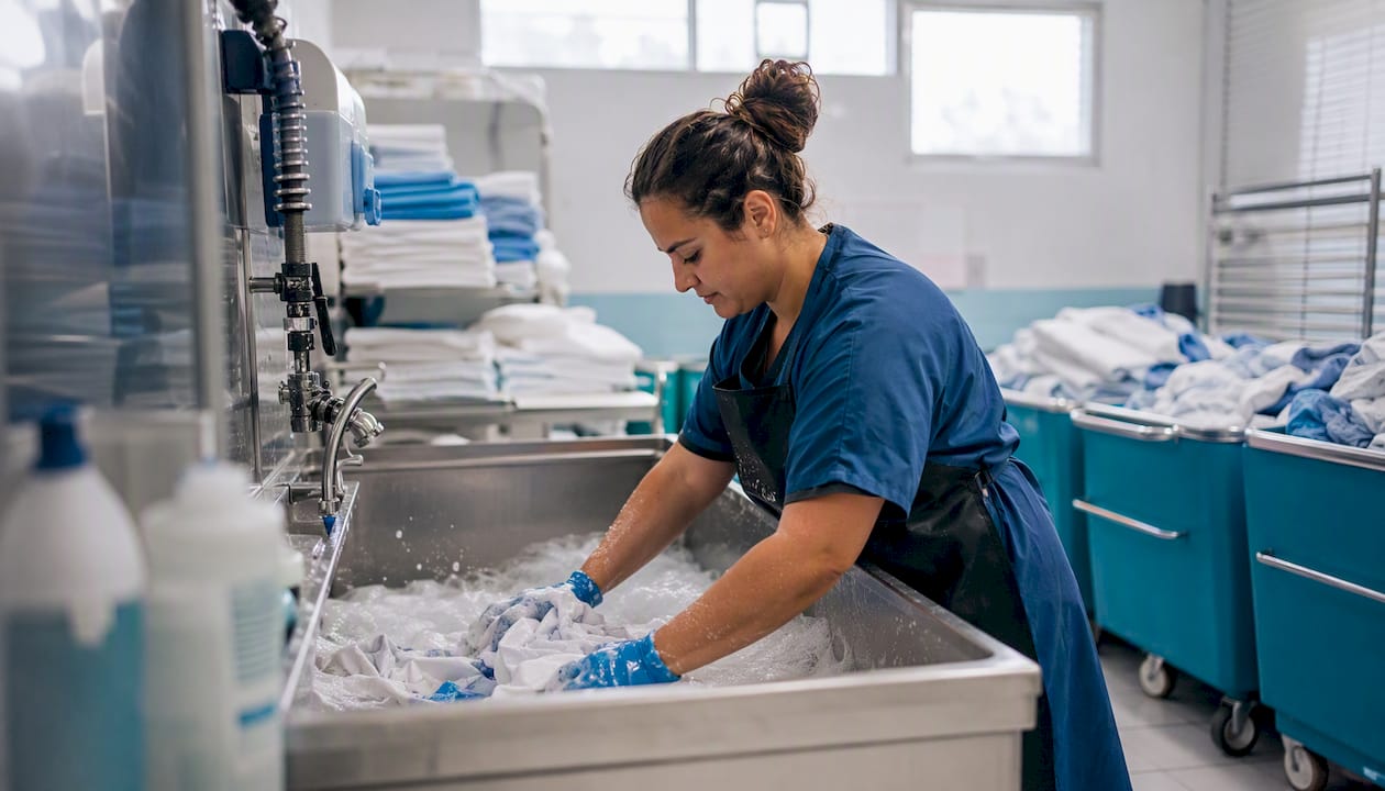 Hands washing at hospital sink