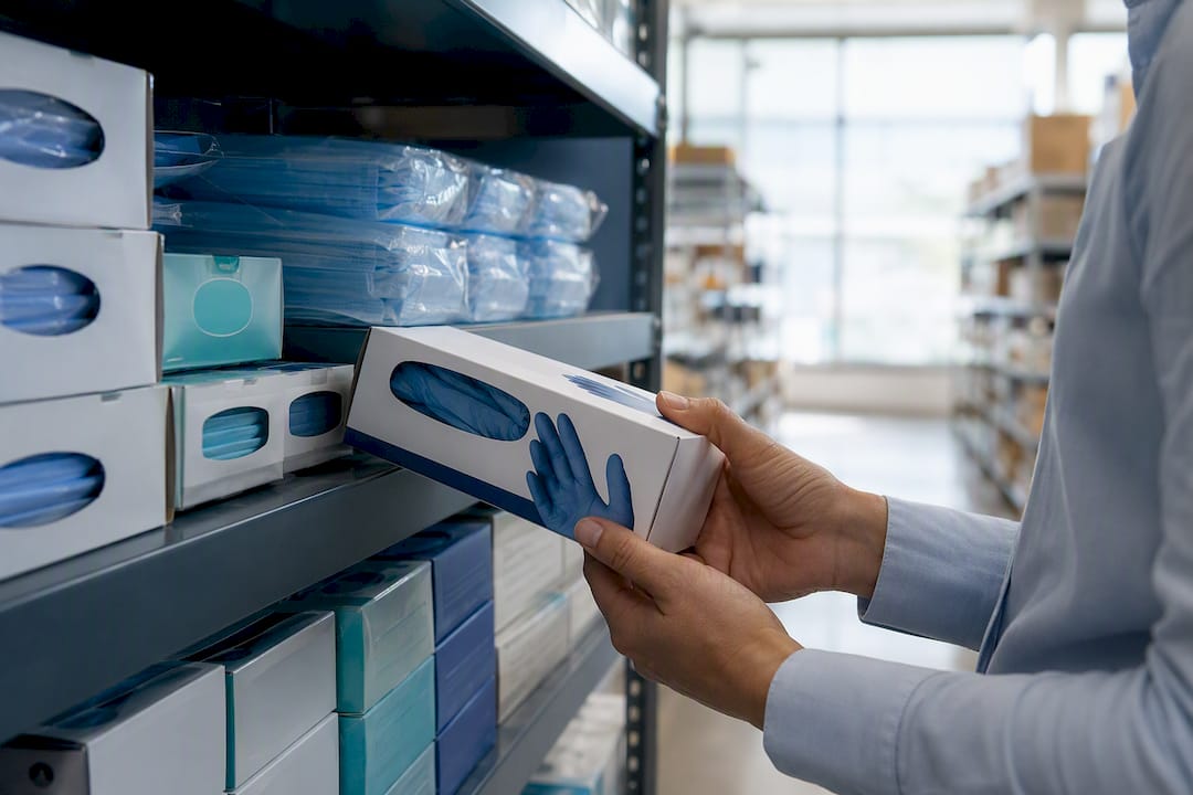 Hands inspecting medical supply packaging