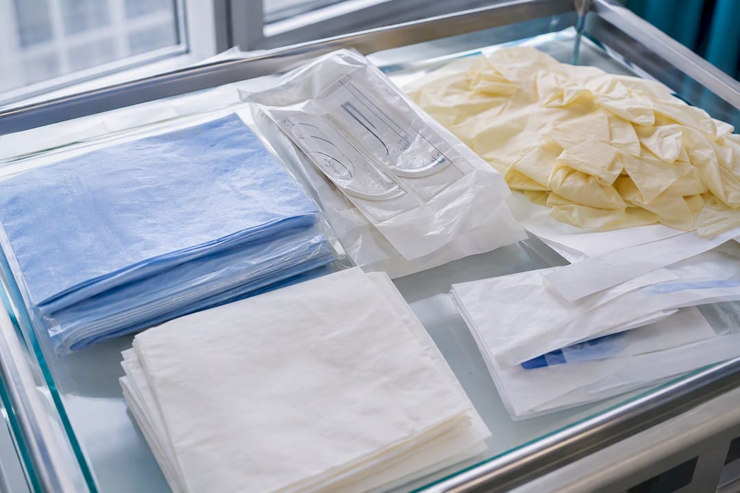 Sterile packaged surgical consumables close-up