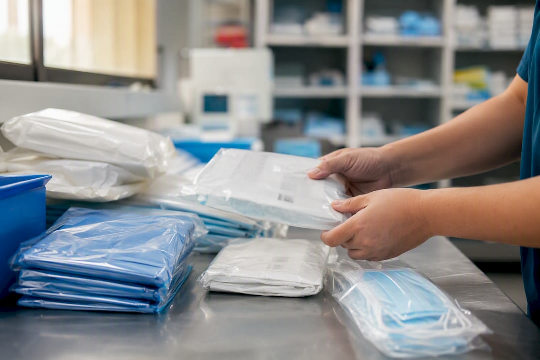 Hands sorting high-turnover medical consumables