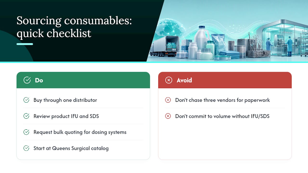 Sourcing Instrument Care Consumables Through Queens Surgical — overview diagram