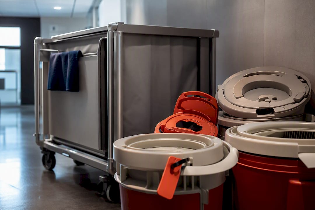 Sharps container closures in clinical waste area