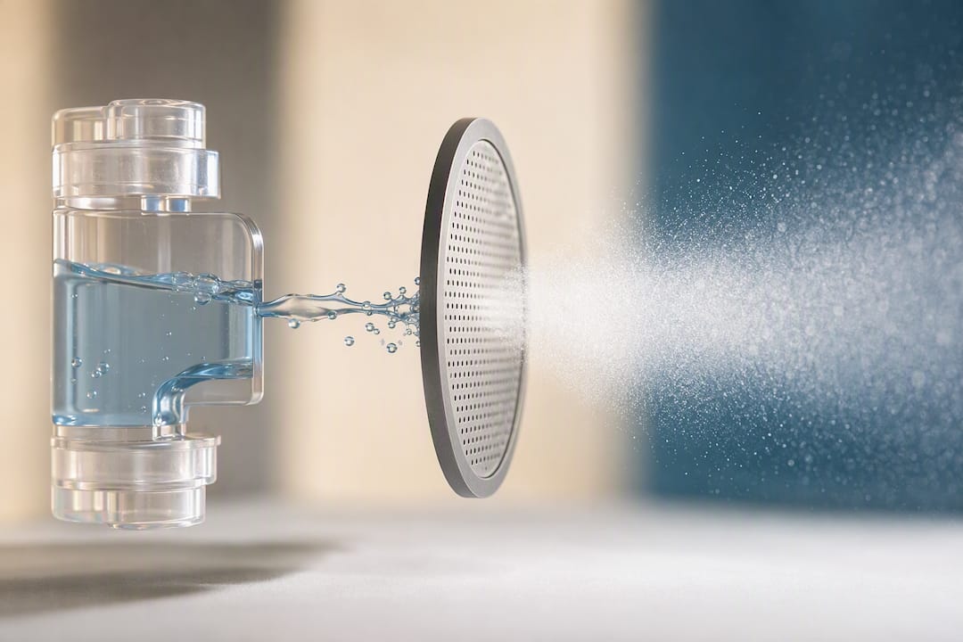 Illustration of liquid passing through vibrating mesh