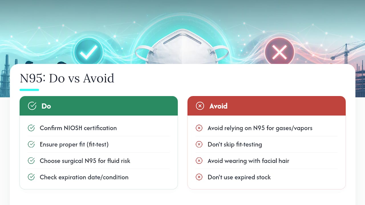 What N95 Respirators Can and Can't Do — overview diagram