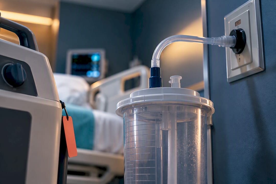 Clinical suction setup with tubing and canister