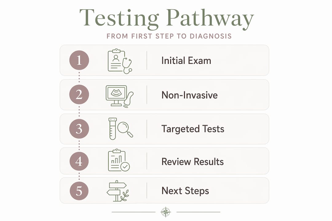 Infographic showing fertility diagnostic testing steps