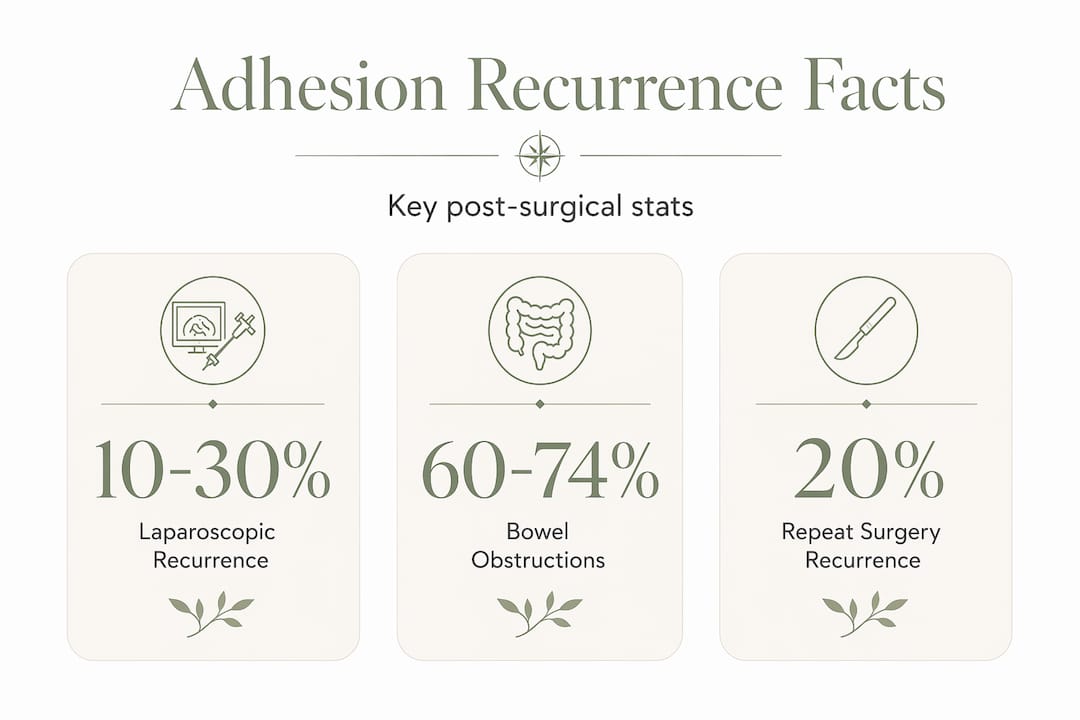 Infographic with adhesion recurrence surgery statistics