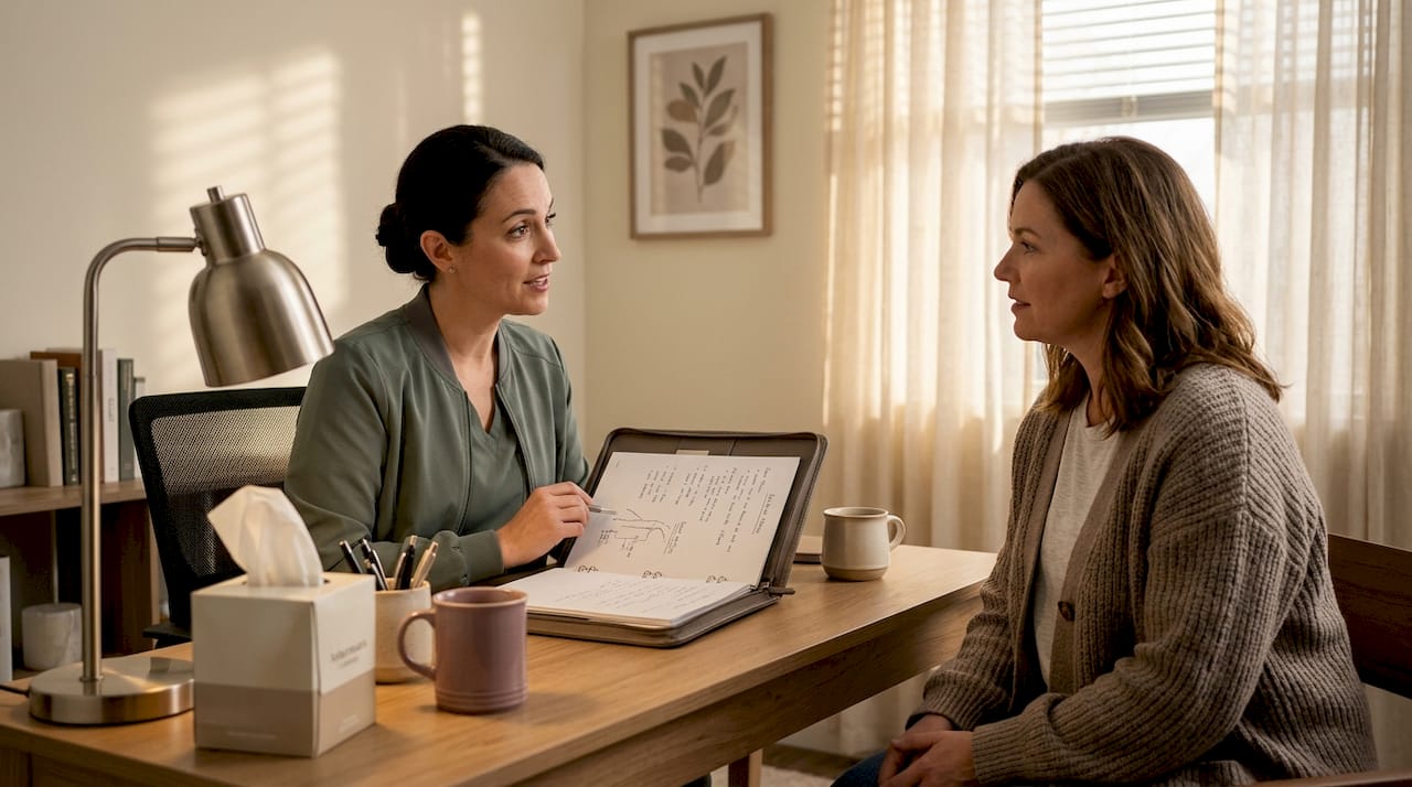 Doctor discusses surgery recovery with patient