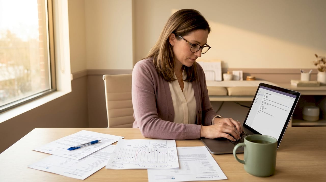 Clinician reviewing patient history and cycle logs