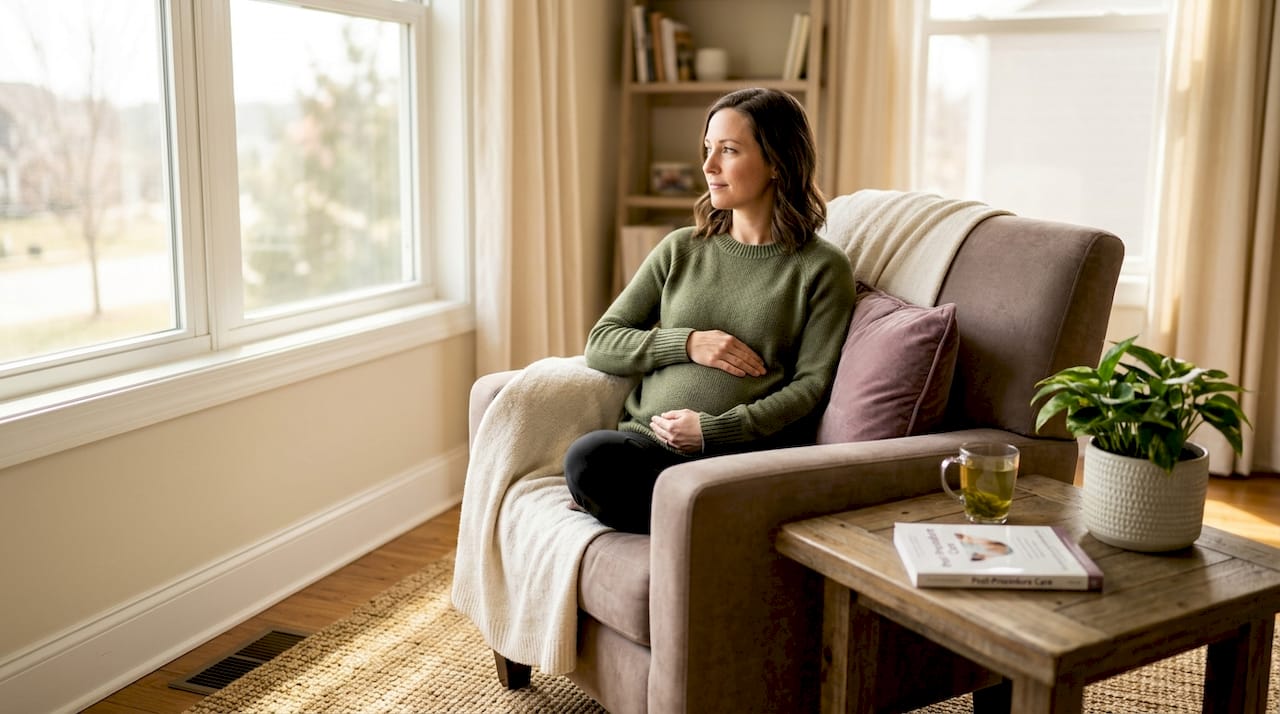 Woman resting peacefully at home post hysteroscopy