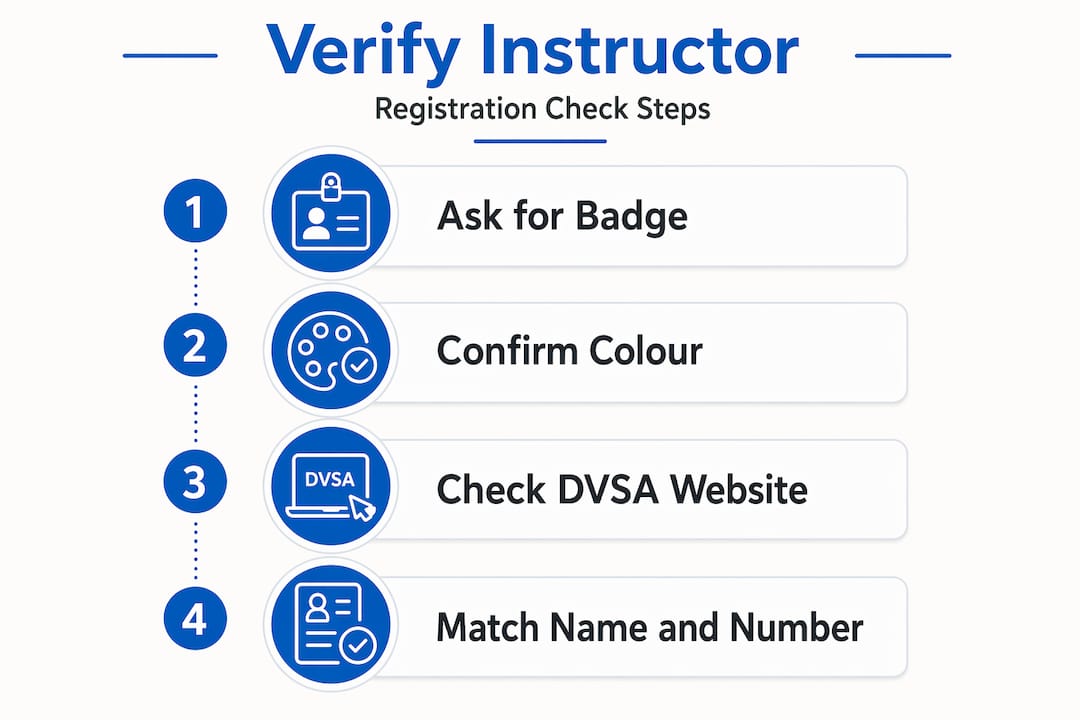 Infographic showing steps to verify instructor registration