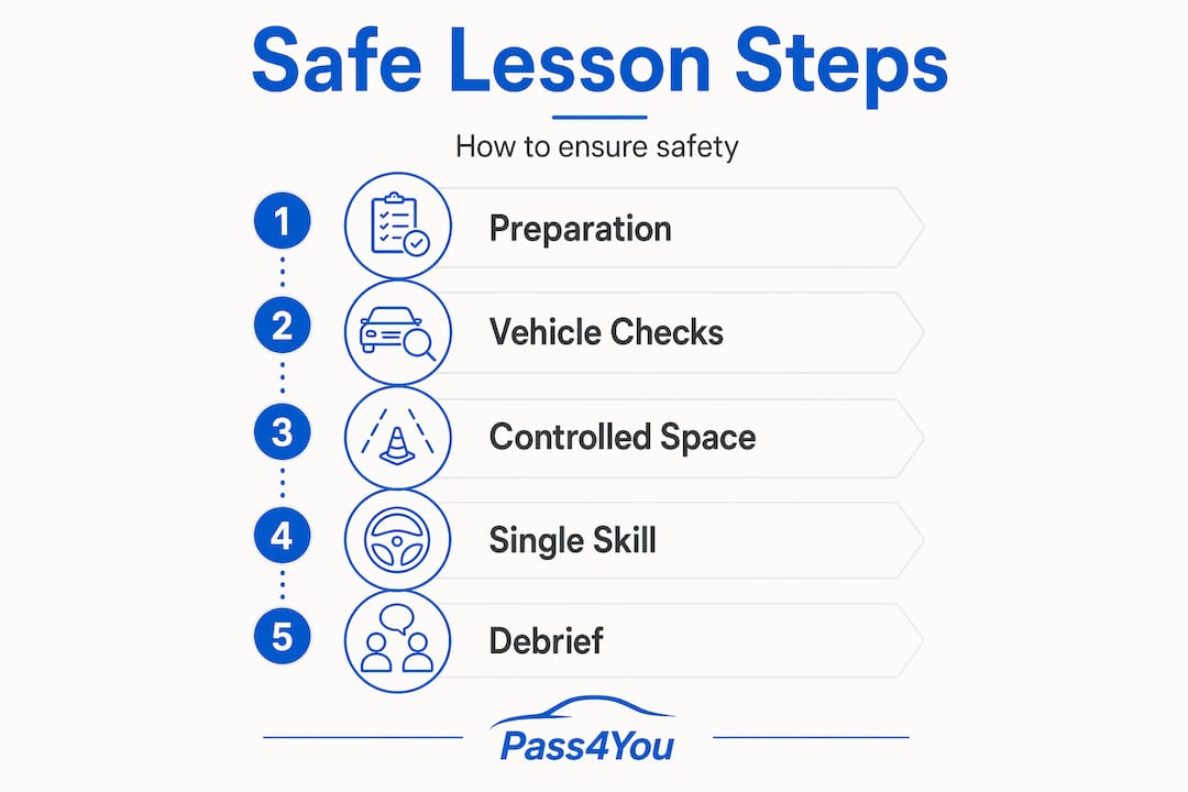 Infographic showing steps to a safe driving lesson