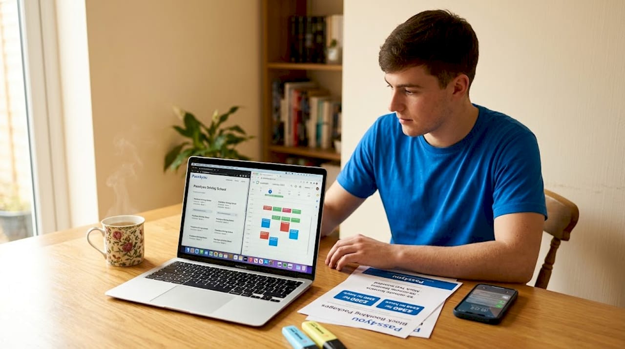 Learner plans block driving lessons at table
