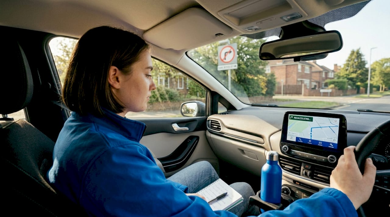 Driver glances at sat nav after missed turn