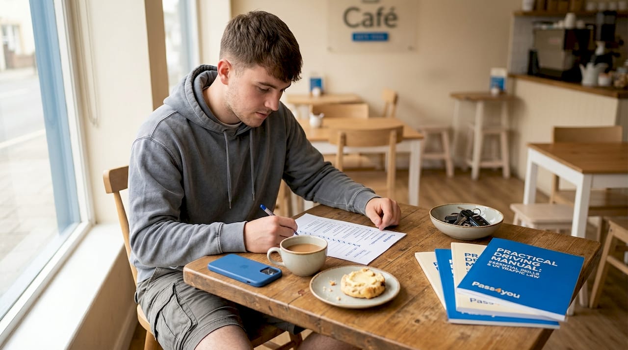 Learner reviews driving checklist at home
