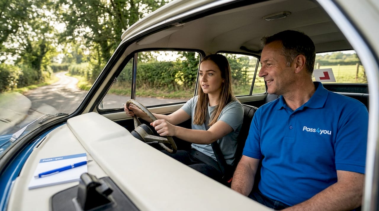 Patient driving instructor coaching learner