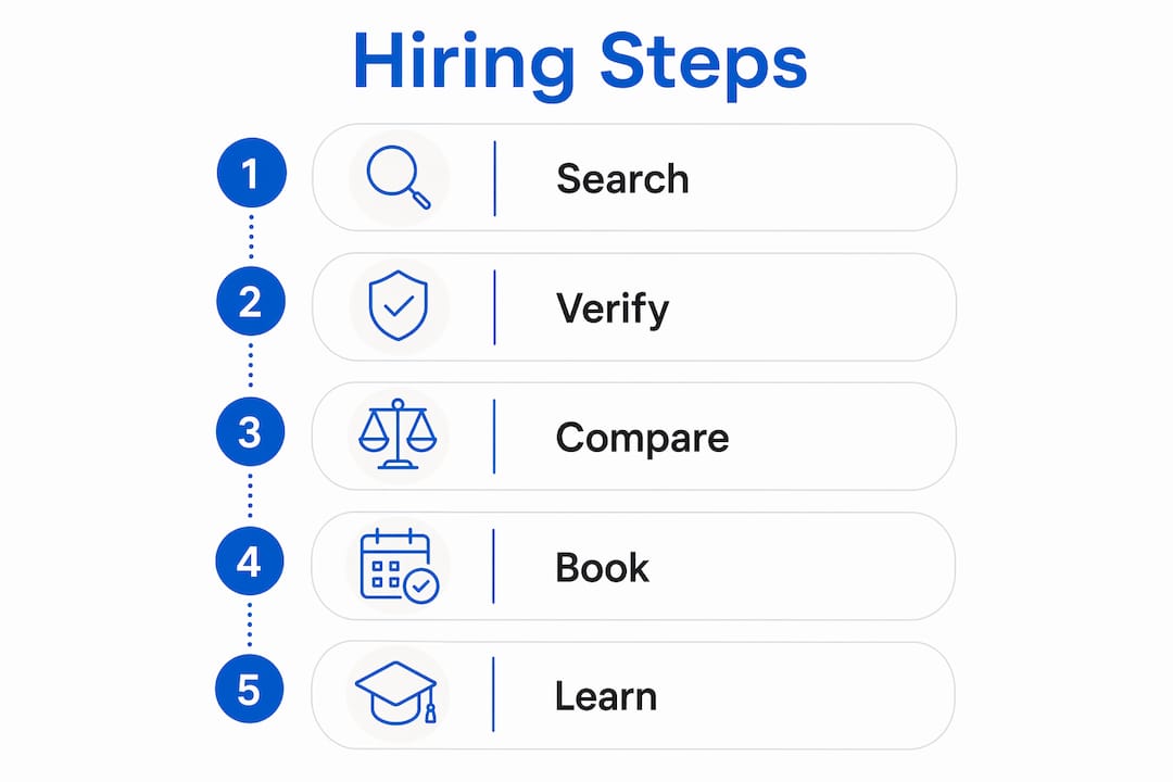 Infographic illustrating steps to hire driving instructors