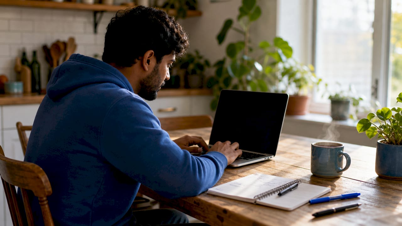 Person booking driving lesson on tablet at home office