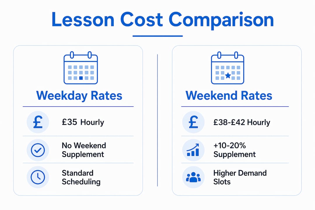 Infographic comparing weekday and weekend lesson costs