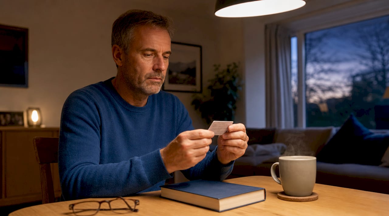 Hands holding UK provisional driving licence at table