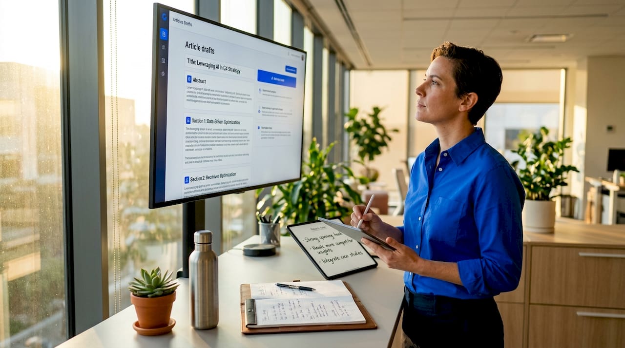 Marketing manager reviews AI-generated SEO draft