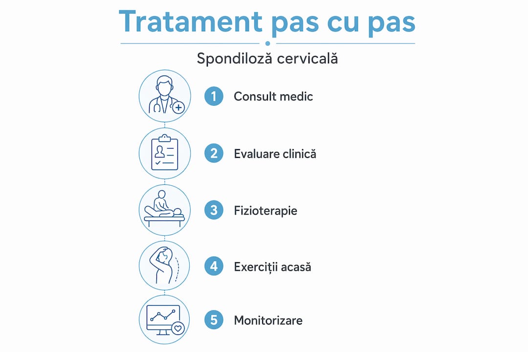 Infografic: pașii esențiali în tratamentul spondilozei cervicale