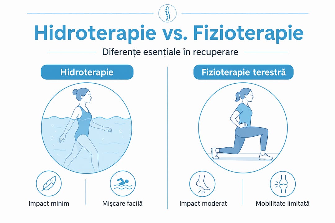 Infografic: Hidroterapia versus Kinetoterapia – asemănări și diferențe