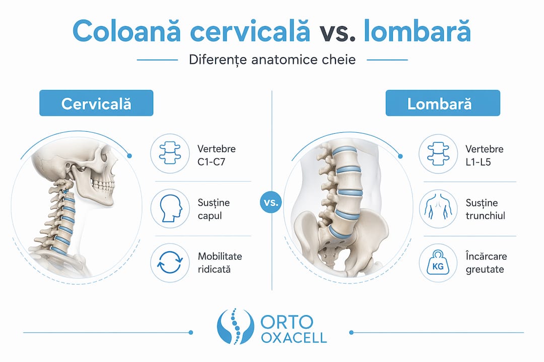 Infografic: diferențele dintre coloana cervicală și cea lombară