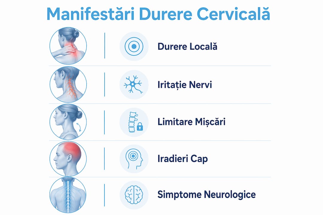 Infografic: cum se manifestă durerea cervicală care iradiază spre cap, pas cu pas