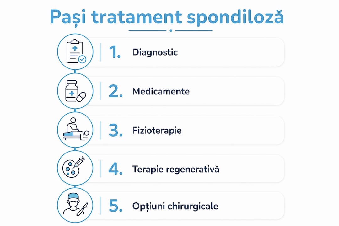 Infografic: etapele esențiale în gestionarea spondilozei
