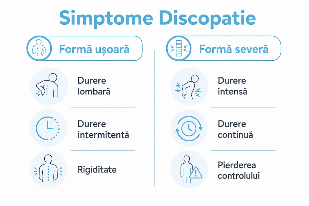 Infografic: diferențele dintre simptomele ușoare și cele grave în cazul discopatiei lombare