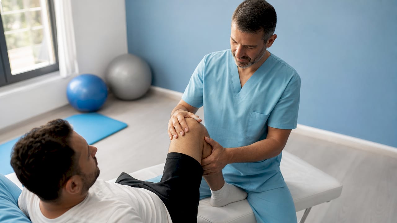 Specialist în recuperare medicală care ghidează pacienții prin exerciții ortopedice pentru refacerea mobilității și a funcționalității.