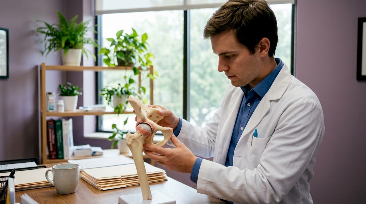 Model anatomic al șoldului ținut în palme