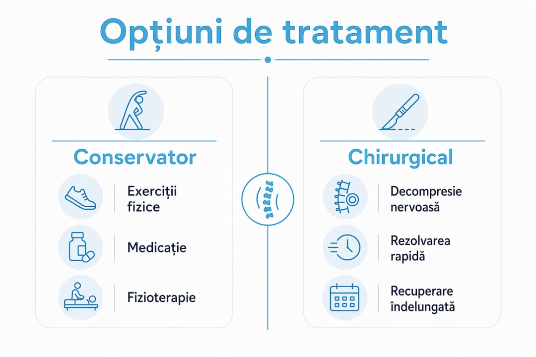 Infografic: diferențele dintre tratamentul nechirurgical și cel chirurgical în cazul radiculopatiei lombare