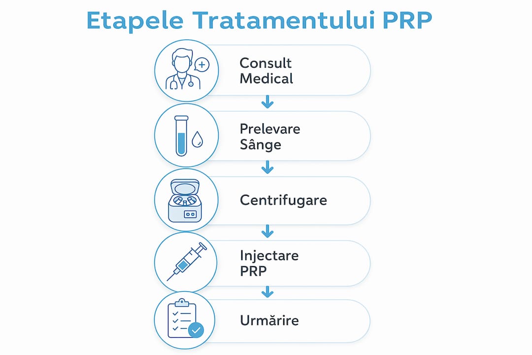 Infografic: Etapele tratamentului cu plasmă îmbogățită cu trombocite