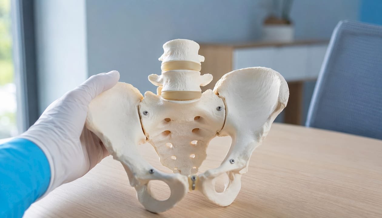 Model anatomic al pelvisului, cu accent pe articulația sacroiliacă