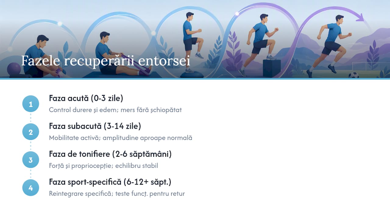 Etapele recuperării după o entorsă la gleznă — prezentare grafică
