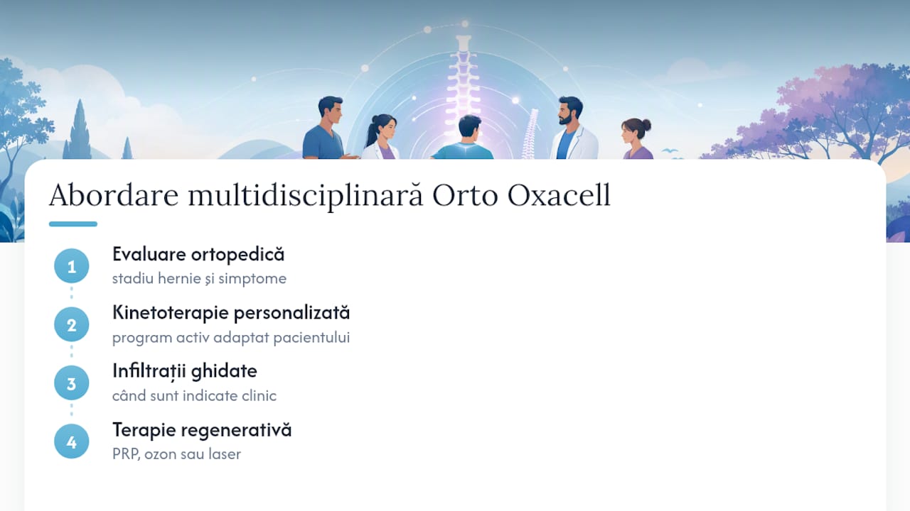 Diagramă cu opțiuni de tratament pentru hernia de disc la Orto Oxacell