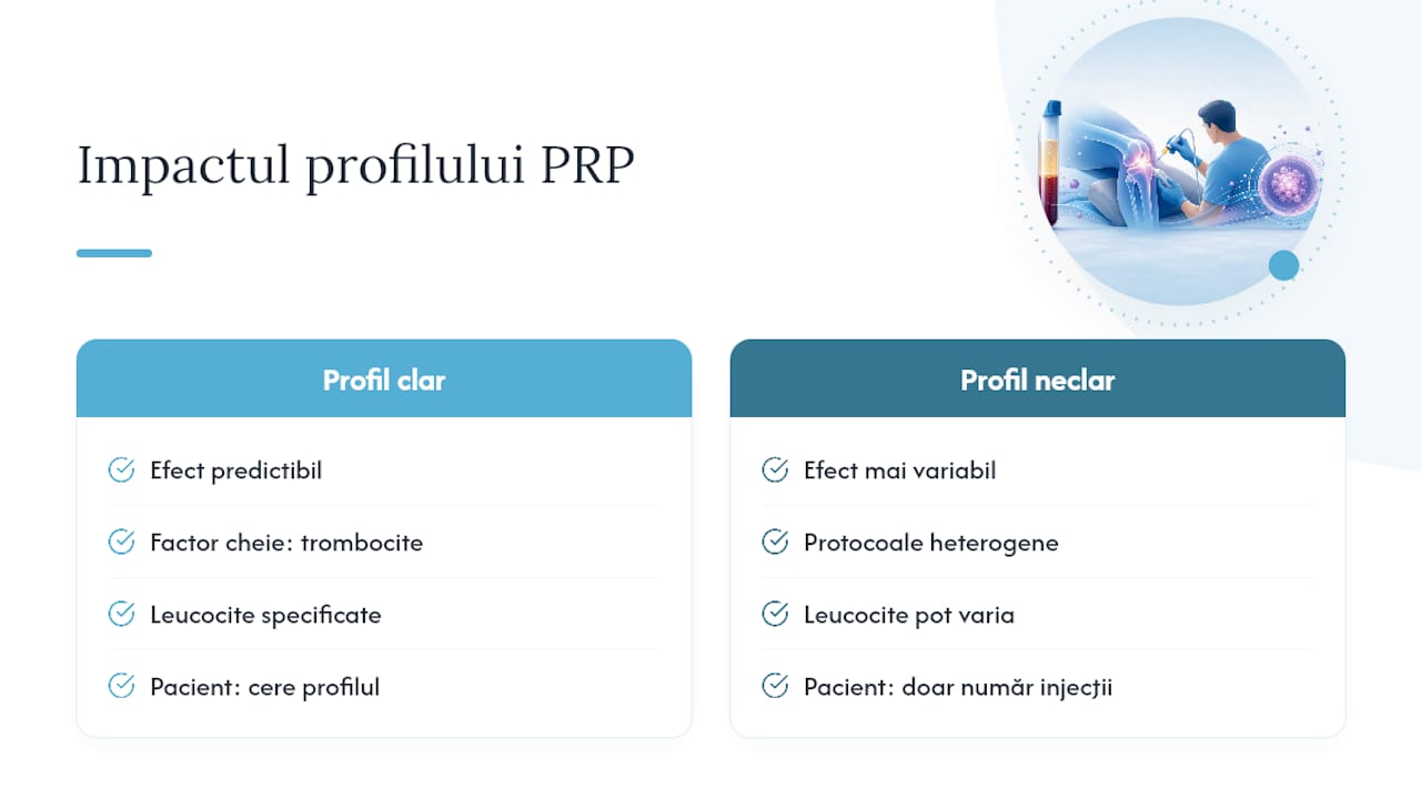 Diagramă comparativă a concentrației de trombocite PRP și a eficienței