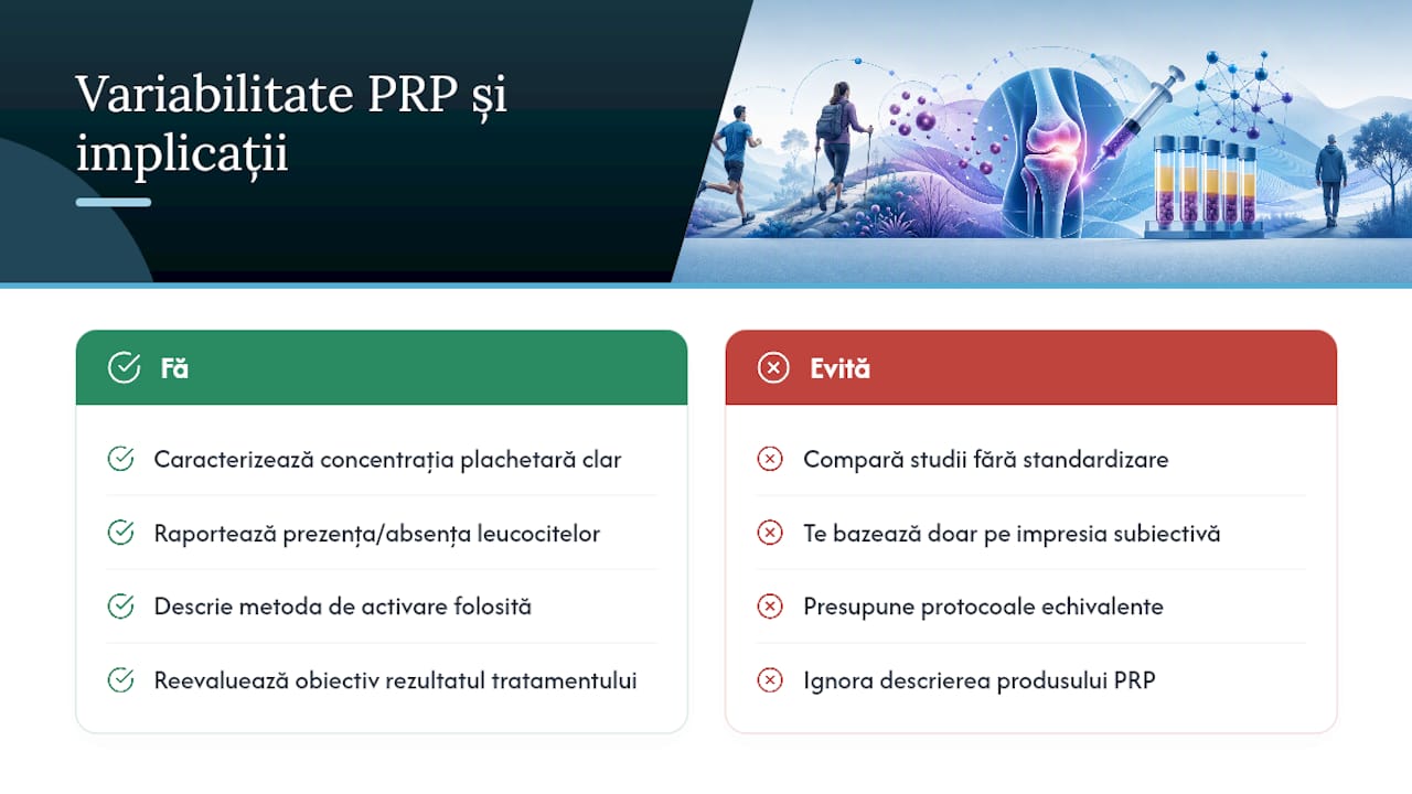 Factori care influențează compararea studiilor privind PRP