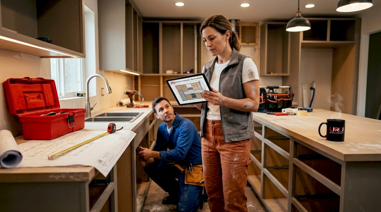El encargado de la obra supervisa los trabajos de remodelación en curso.